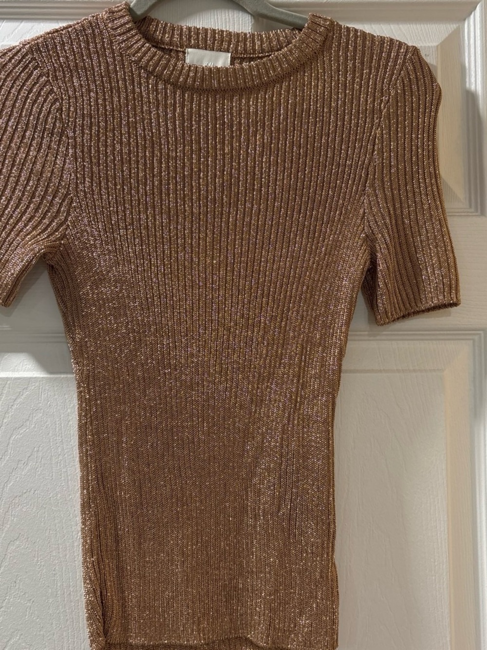 H&M Metallic Ribbed Scoop-Neck Top in Bronze